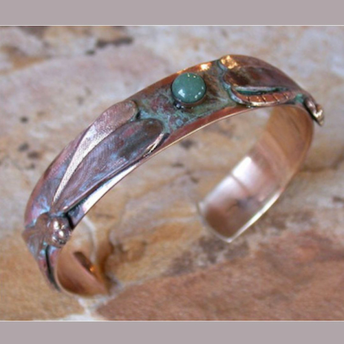 EC-161 Cuff, Dragonfly with Jade $150 at Hunter Wolff Gallery